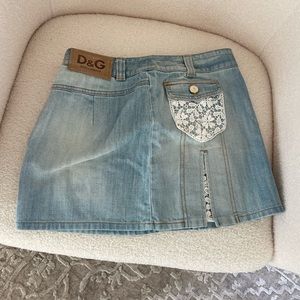 Dolce & Gabbana Lace Denim Mini Skirt